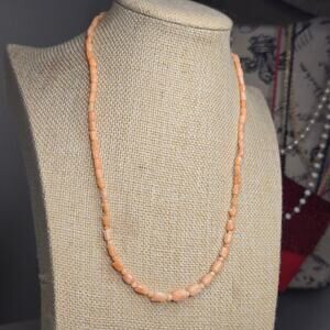 Vintage Natural Angel Skin Coral Beaded Necklace & Earring Set - Pale Pink/Peach